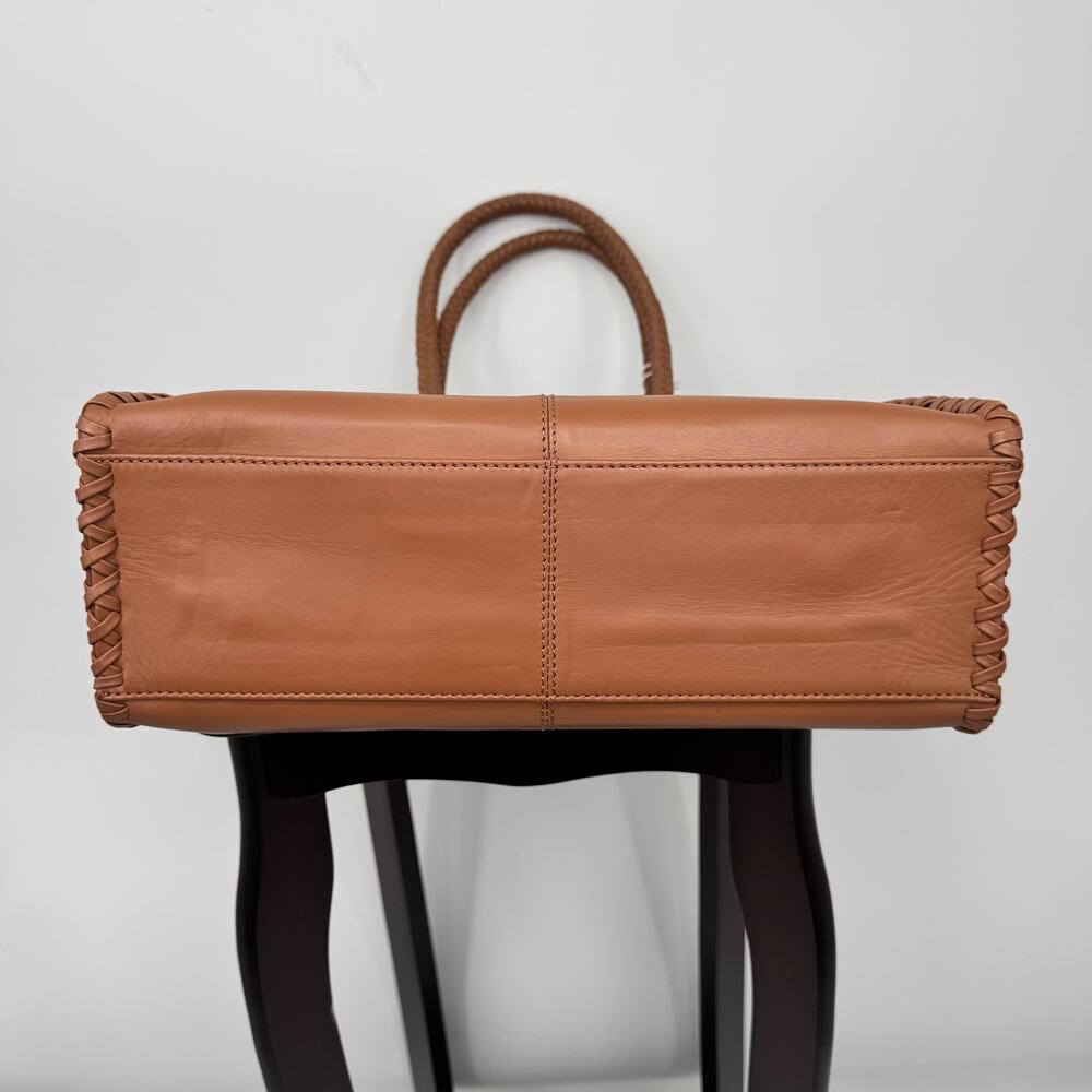 NWT Jack Rogers Bianca 100% Leather Tote Bag Brown Dual Braided Straps *Flaw* - Picture 12 of 13
